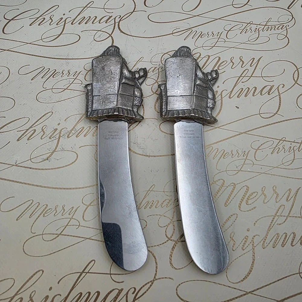 Santa Sheffield England Cheese Butter Appetizer Spreader Knife‎ Set Christmas 5